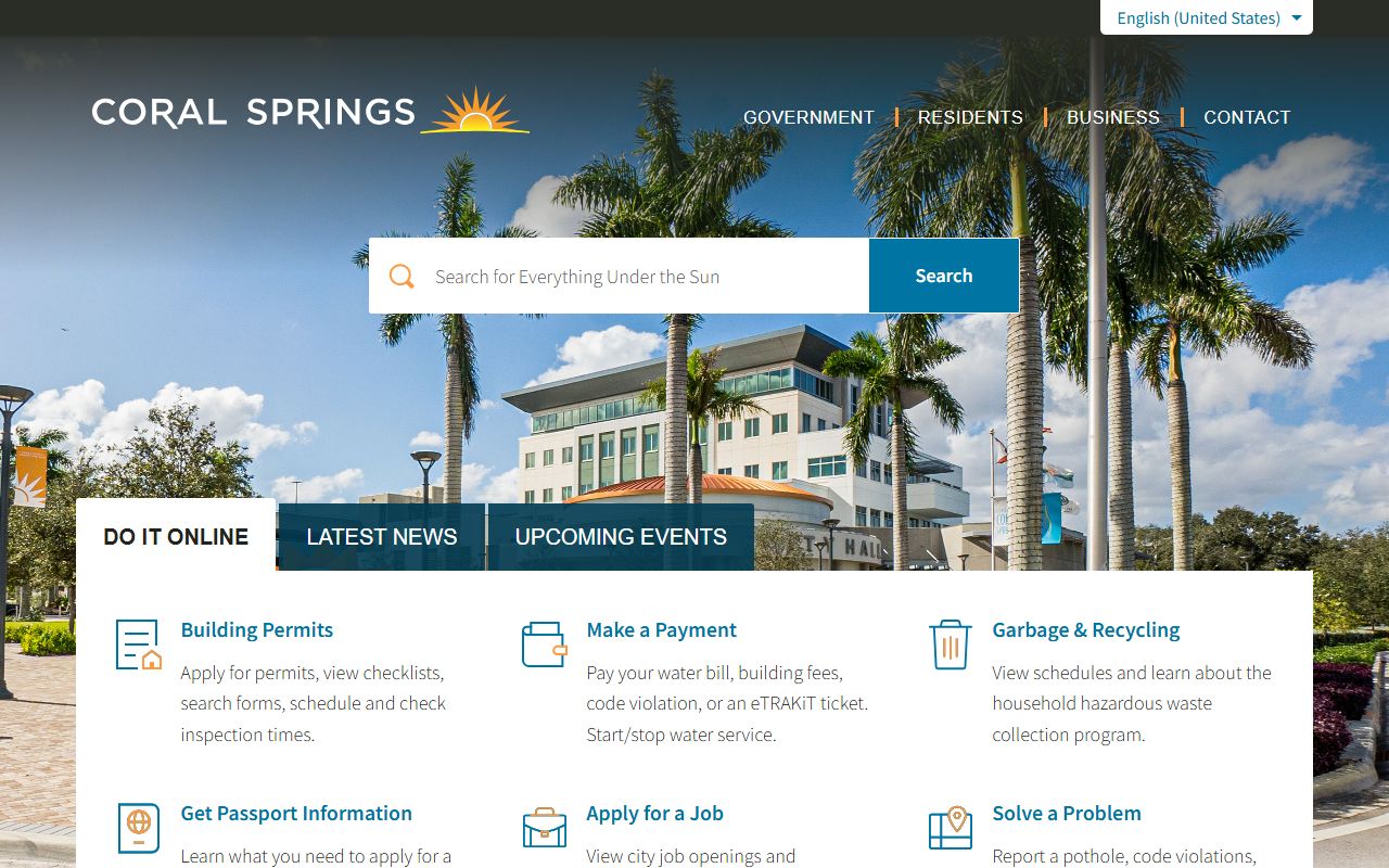 Coral Springs city government website for bankruptcy records information