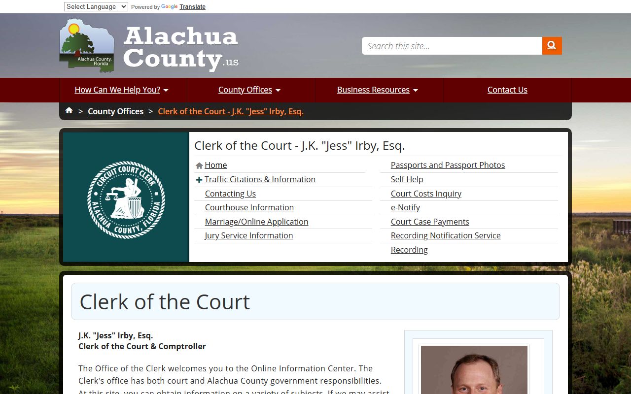 Alachua County Clerk of Court website for bankruptcy records search
