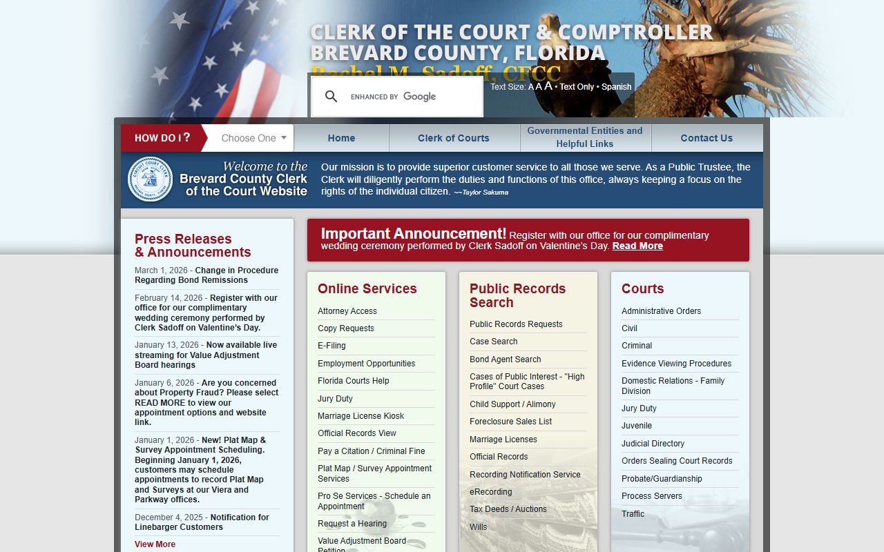 Brevard County Clerk of Court website for bankruptcy records search