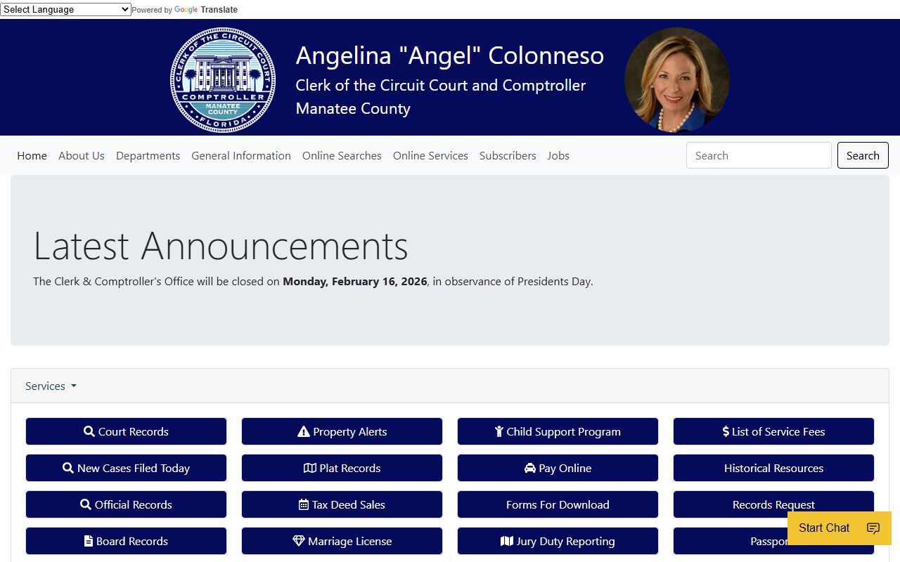 Manatee County Clerk of Court website for bankruptcy records search