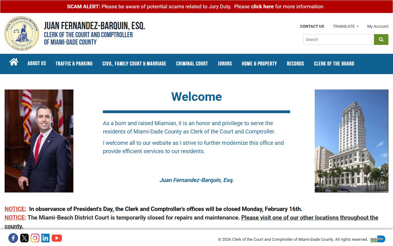 Miami-Dade County Clerk of Court website for bankruptcy records search