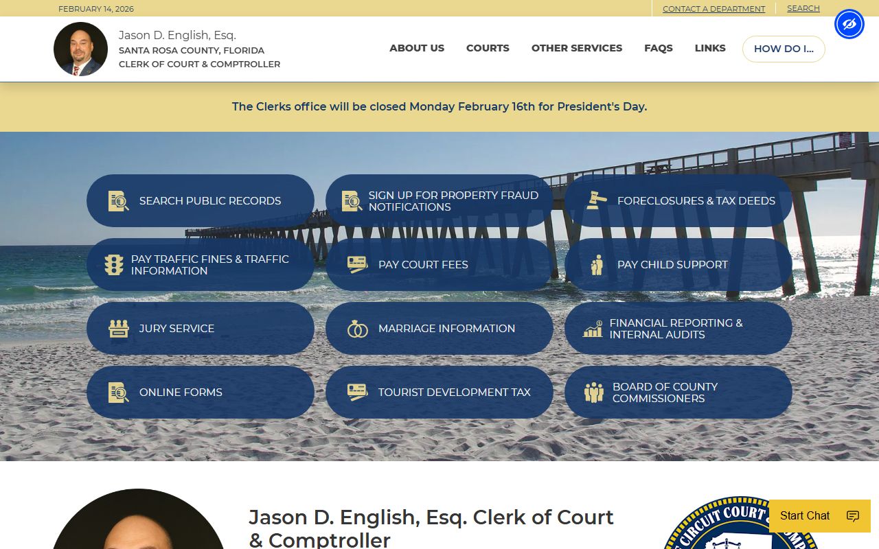 Santa Rosa County Clerk of Court website for bankruptcy records