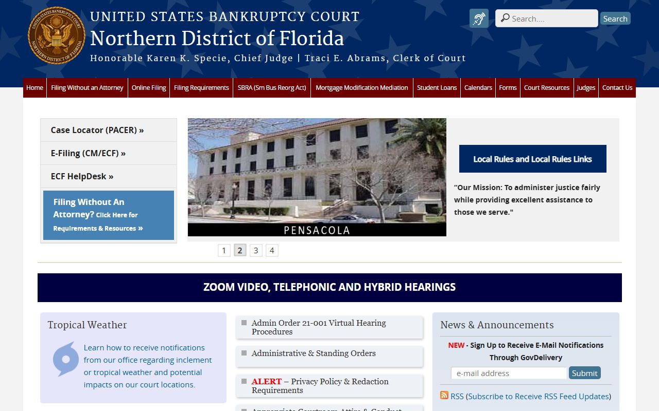 Northern District of Florida Bankruptcy Court homepage for Florida bankruptcy records