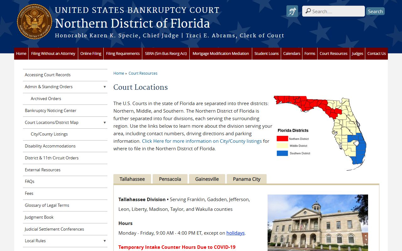 Northern District Florida Bankruptcy Court office locations