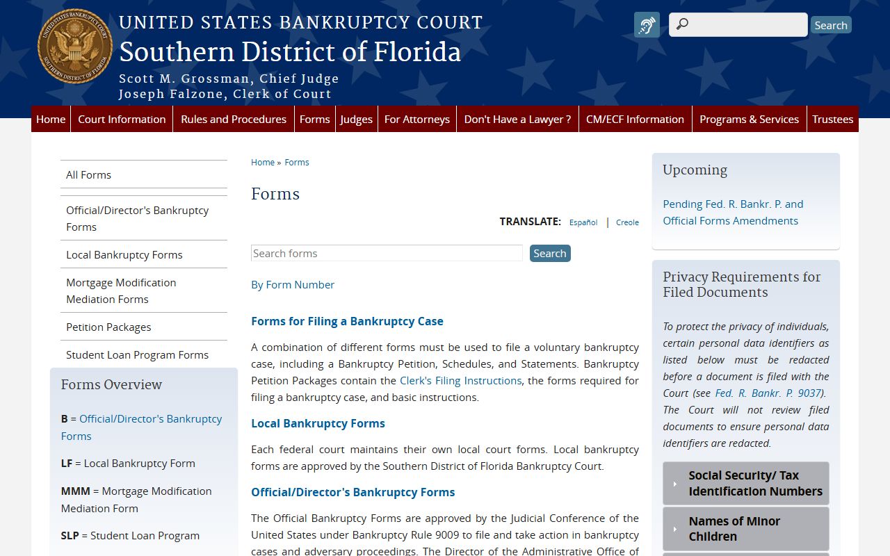 Southern District Florida Bankruptcy Court forms